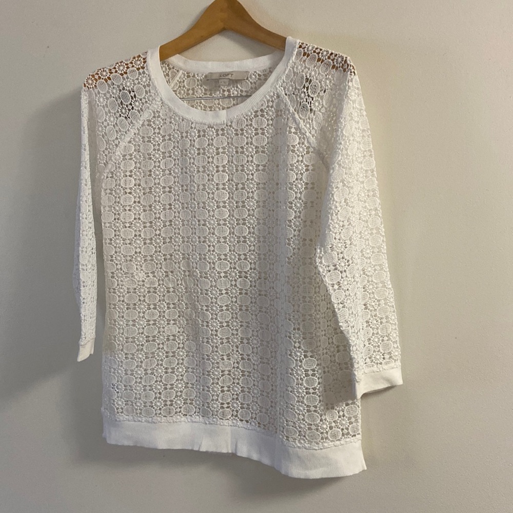 Women’s Loft White Lace Top Size M